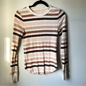 Aerie Striped Ribbed Long Sleeve Tee Top Size M